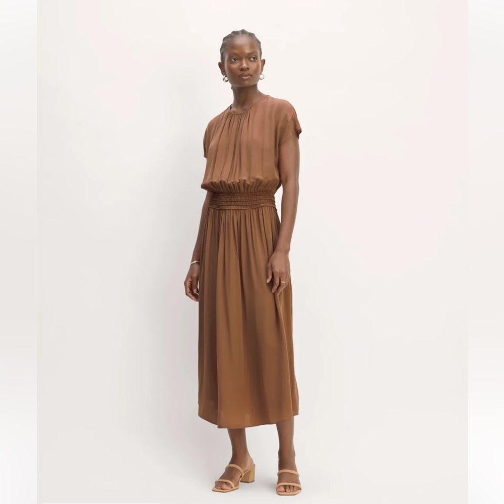 NWT Everlane Gathered Carbo Brown Midi Dress Size XXS